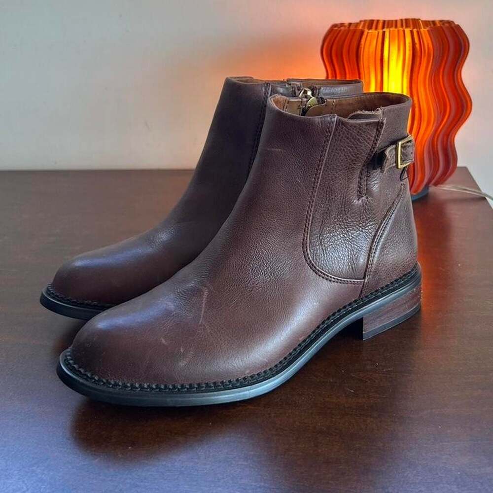 Franco Sarto Brown Leather Ankle Boots with Buckle, Women's 5.5